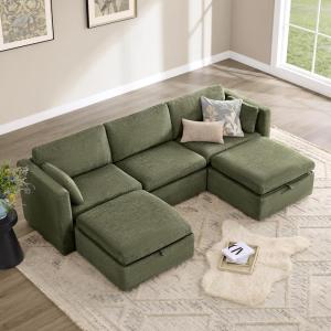 CHITA Oversized Modular Sectional Sofa, FSC Certified L Shaped Couch Reversible Chaise, Modular Sectional Couch for Living Room,112 inch Width, 4 Seat Modular Sofa with Storage Ottoman, Moss Green(Moss Green)