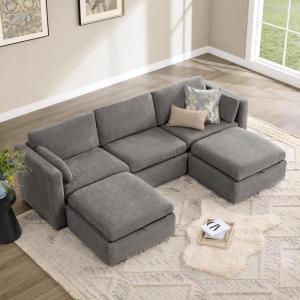 CHITA Oversized Modular Sectional Sofa, FSC Certified L Shaped Couch Reversible Chaise, Modular Sectional Couch for Living Room,112 inch Width, 4 Seat Modular Sofa with Storage Ottoman, Moss Green(Grey)