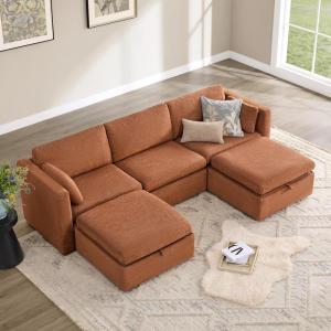 CHITA Oversized Modular Sectional Sofa, FSC Certified L Shaped Couch Reversible Chaise, Modular Sectional Couch for Living Room,112 inch Width, 4 Seat Modular Sofa with Storage Ottoman, Moss Green(Terracotta)