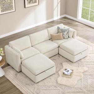 CHITA Oversized Modular Sectional Sofa, FSC Certified L Shaped Couch Reversible Chaise, Modular Sectional Couch for Living Room,112 inch Width, 4 Seat Modular Sofa with Storage Ottoman, Moss Green(Linen)