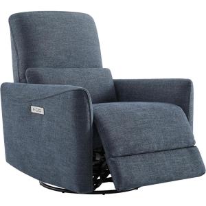CHITA Power Recliner Chair Swivel Glider, FSC Certified Upholstered Faux Leather Living Room Nursery Reclining Sofa Chair with Lumbar Support, Cognac Brown(Ink Blue-fabric)
