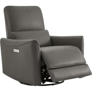 CHITA Power Recliner Chair Swivel Glider, FSC Certified Upholstered Faux Leather Living Room Nursery Reclining Sofa Chair with Lumbar Support, Cognac Brown(Charcoal-faux Leather)