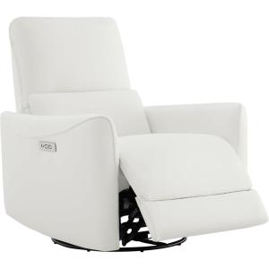 CHITA Power Recliner Chair Swivel Glider, FSC Certified Upholstered Faux Leather Living Room Nursery Reclining Sofa Chair with Lumbar Support, Cognac Brown(White-faux Leather)
