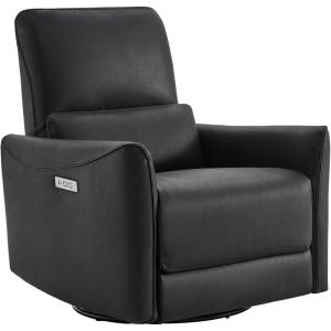 CHITA Power Recliner Chair Swivel Glider, FSC Certified Upholstered Faux Leather Living Room Nursery Reclining Sofa Chair with Lumbar Support, Cognac Brown(Black-faux Leather)