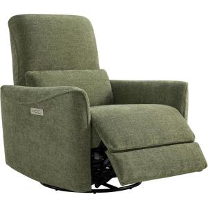 CHITA Power Recliner Chair Swivel Glider, FSC Certified Upholstered Faux Leather Living Room Nursery Reclining Sofa Chair with Lumbar Support, Cognac Brown(Green-fabric)
