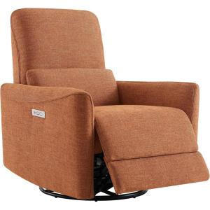 CHITA Power Recliner Chair Swivel Glider, FSC Certified Upholstered Faux Leather Living Room Nursery Reclining Sofa Chair with Lumbar Support, Cognac Brown(Terracotta-fabric)