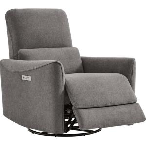 CHITA Power Recliner Chair Swivel Glider, FSC Certified Upholstered Faux Leather Living Room Nursery Reclining Sofa Chair with Lumbar Support, Cognac Brown(Metal Grey-fabric)