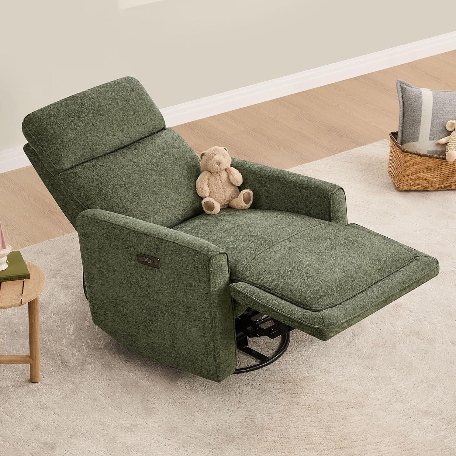 image:imageCHITA Electronic Power Recliner Chair Swivel Glider FSC Certified Modern Nursery Rocking Chair with USB and TypeC Ports IvoryForest Green