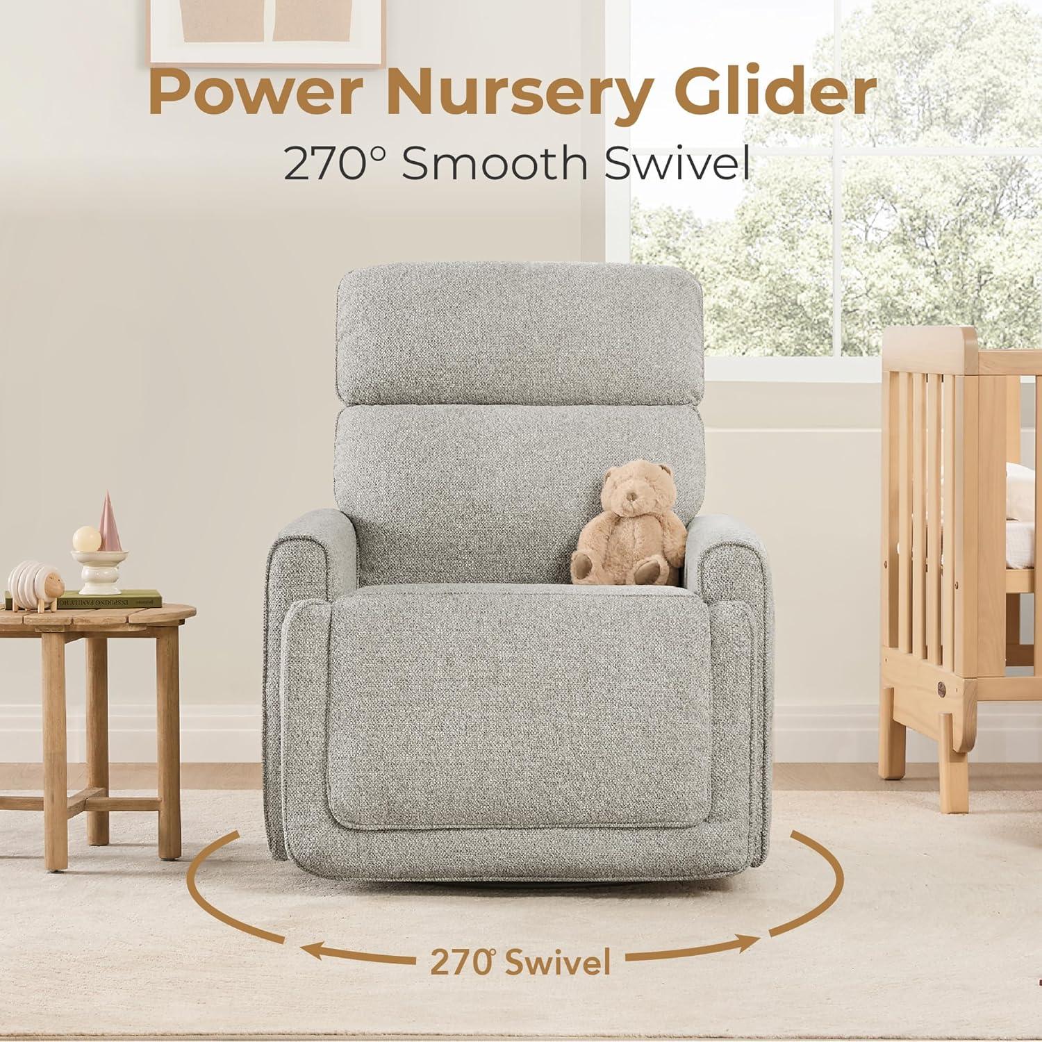 image:imageCHITA Electronic Power Recliner Chair Swivel Glider FSC Certified Modern Nursery Rocking Chair with USB and TypeC Ports IvoryLight Grey