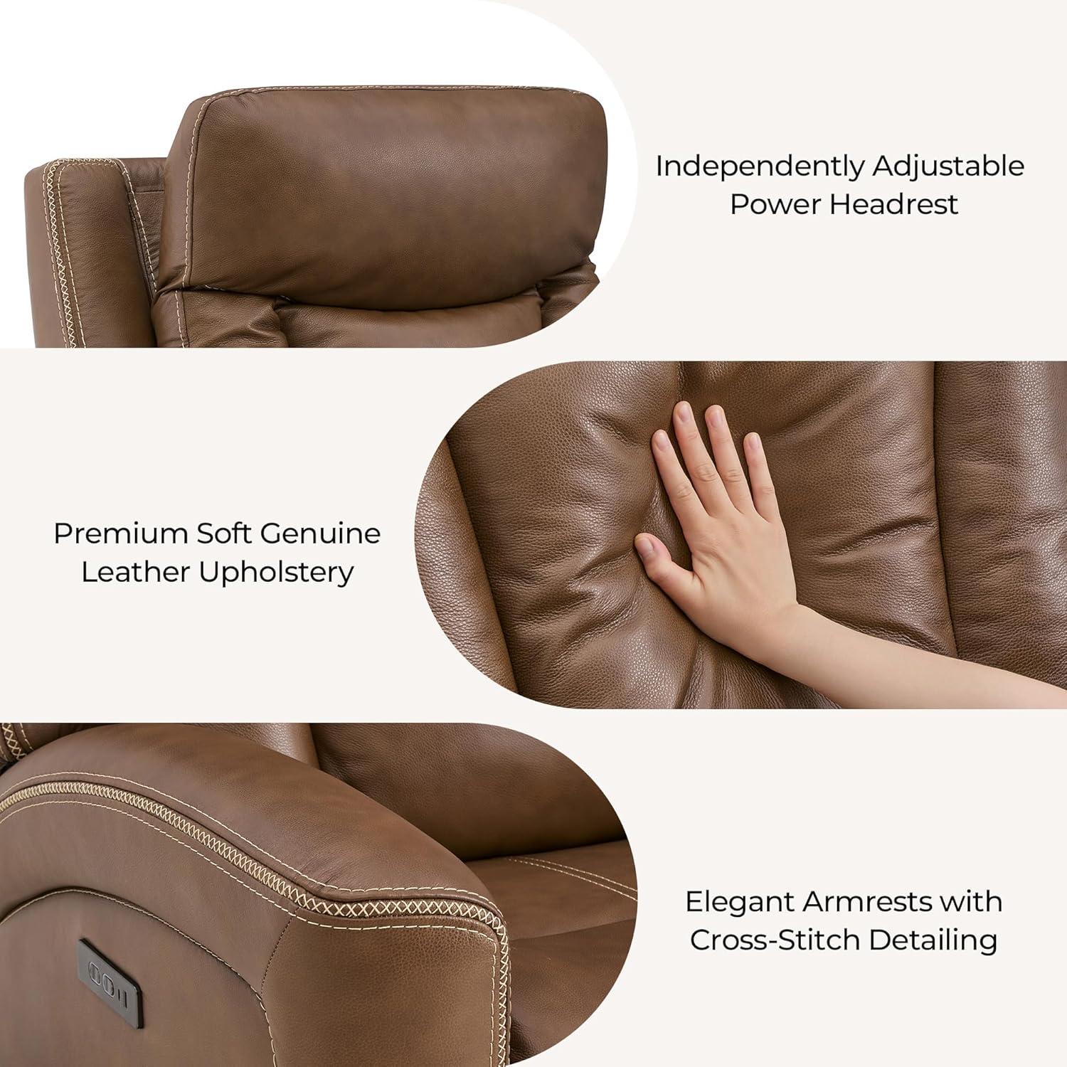 image:imageCHITA Genuine Leather Power Recliner Chair for Adults Super Zero Gravity Recliner with Adjustable Power Headrest amp USBTypeC Ports for Living Room Bedroom amp Home Theater Light GrayCafe Brown