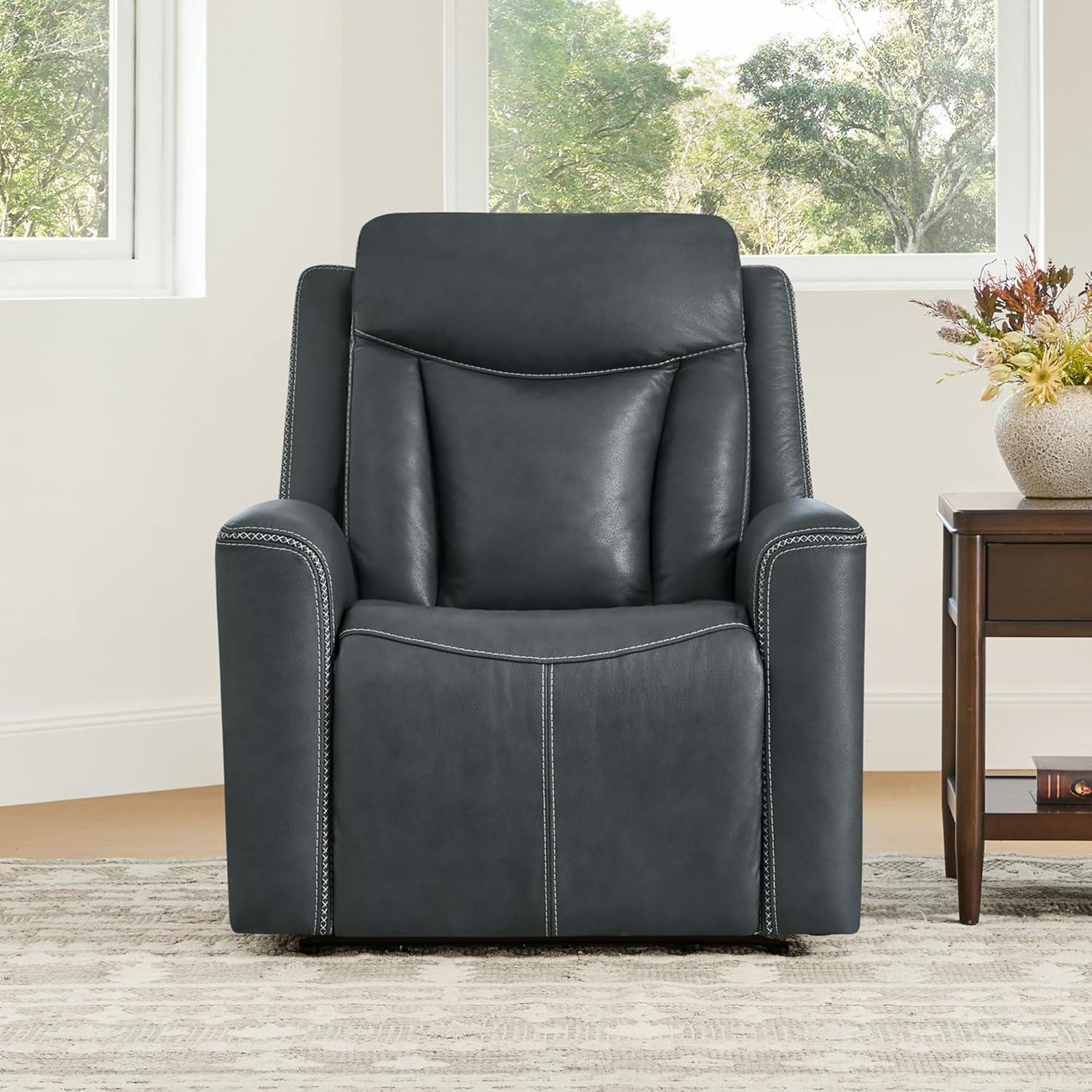 image:imageCHITA Genuine Leather Power Recliner Chair for Adults Super Zero Gravity Recliner with Adjustable Power Headrest amp USBTypeC Ports for Living Room Bedroom amp Home Theater Light GrayNavy Blue