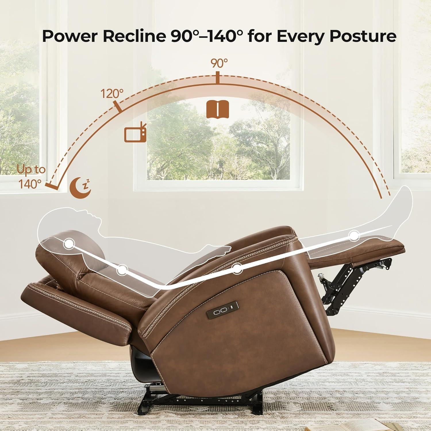 image:imageCHITA Genuine Leather Power Recliner Chair for Adults Super Zero Gravity Recliner with Adjustable Power Headrest amp USBTypeC Ports for Living Room Bedroom amp Home Theater Light GrayCafe Brown