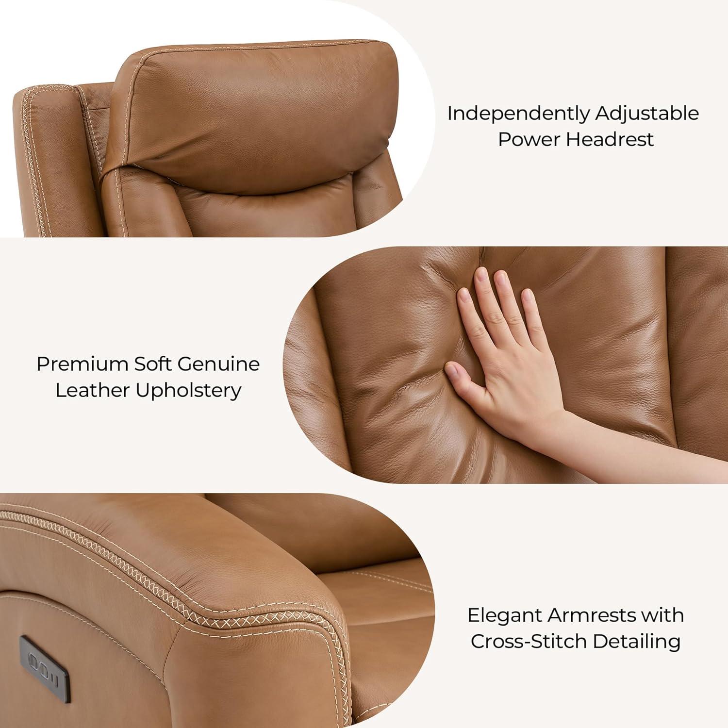 image:imageCHITA Genuine Leather Power Recliner Chair for Adults Super Zero Gravity Recliner with Adjustable Power Headrest amp USBTypeC Ports for Living Room Bedroom amp Home Theater Light GraySaddle