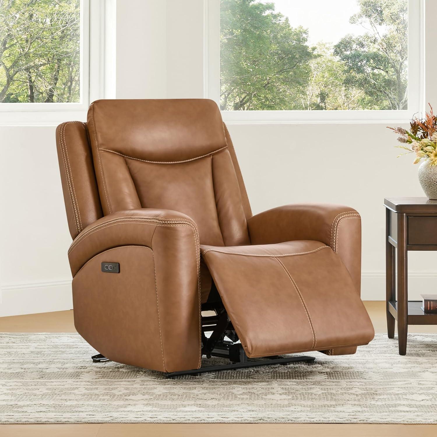image:imageCHITA Genuine Leather Power Recliner Chair for Adults Super Zero Gravity Recliner with Adjustable Power Headrest amp USBTypeC Ports for Living Room Bedroom amp Home Theater Light GraySaddle