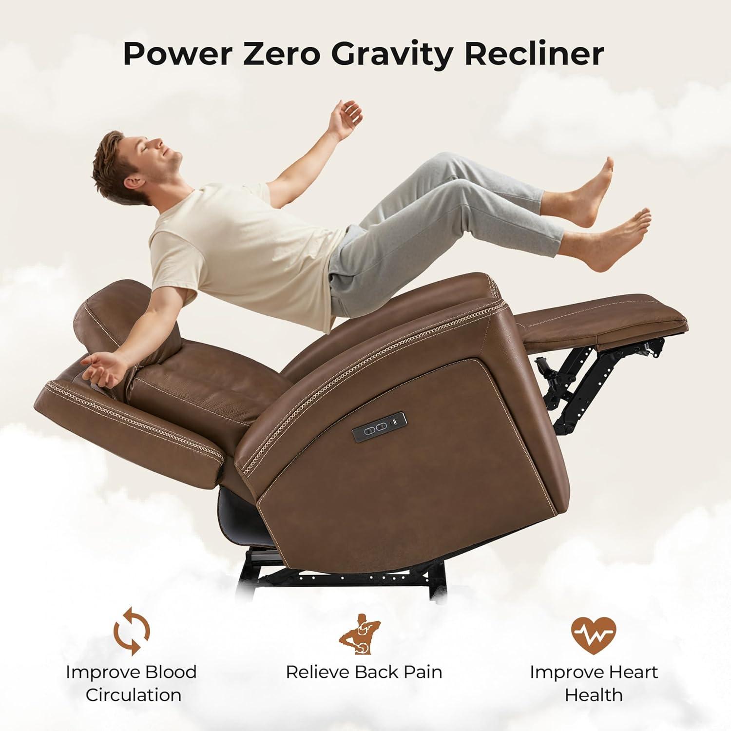 image:imageCHITA Genuine Leather Power Recliner Chair for Adults Super Zero Gravity Recliner with Adjustable Power Headrest amp USBTypeC Ports for Living Room Bedroom amp Home Theater Light GrayCafe Brown