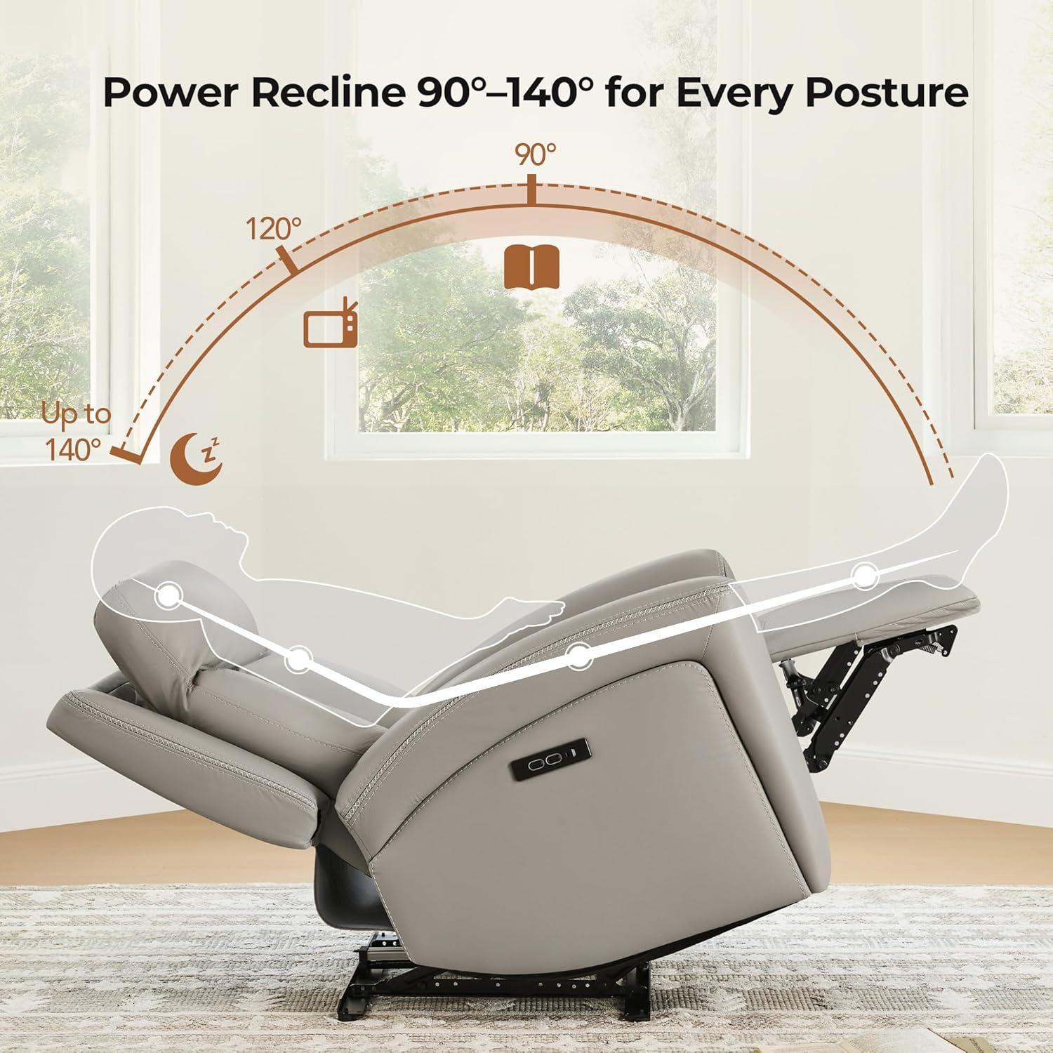 image:imageCHITA Genuine Leather Power Recliner Chair for Adults Super Zero Gravity Recliner with Adjustable Power Headrest amp USBTypeC Ports for Living Room Bedroom amp Home Theater Light GrayLight Gray