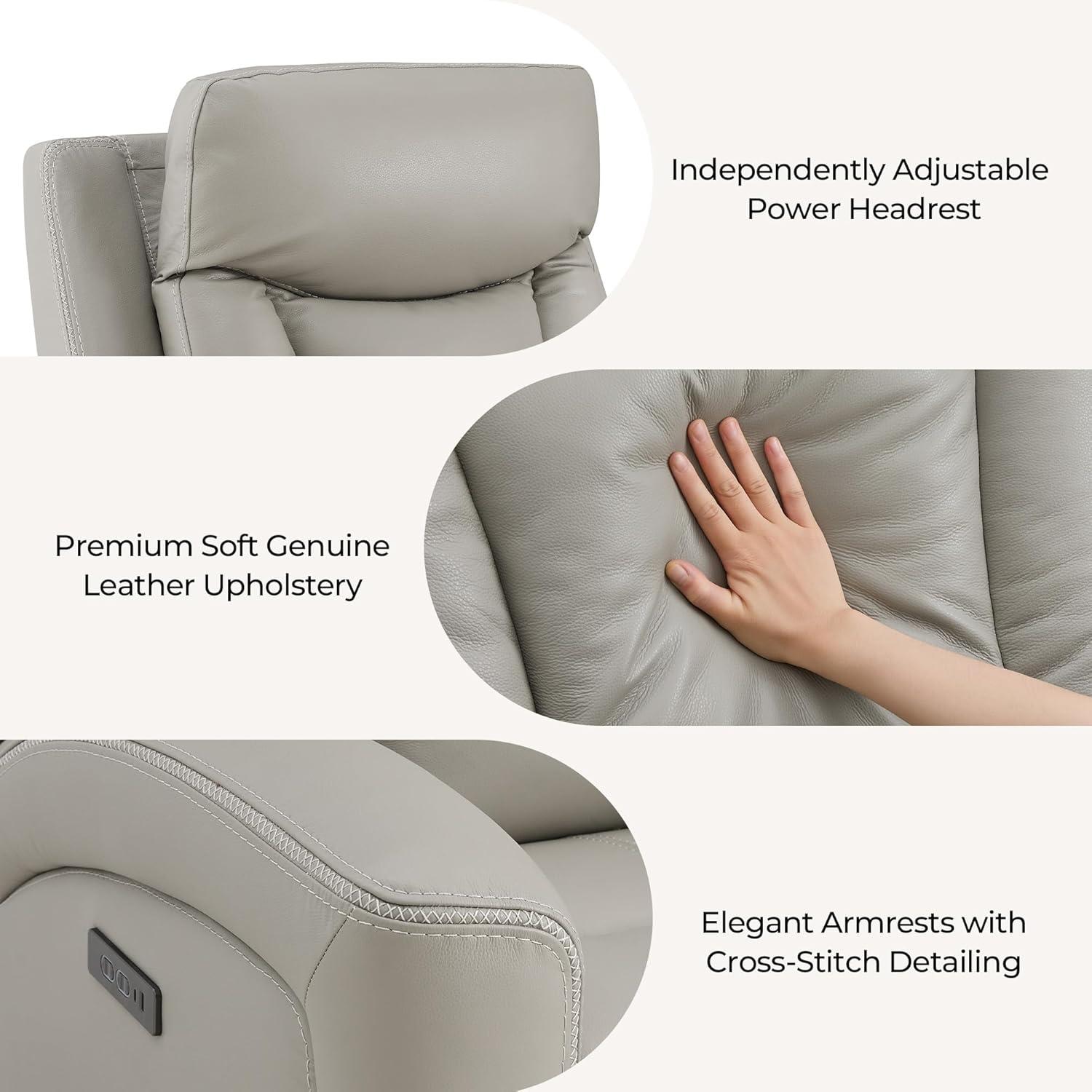 image:imageCHITA Genuine Leather Power Recliner Chair for Adults Super Zero Gravity Recliner with Adjustable Power Headrest amp USBTypeC Ports for Living Room Bedroom amp Home Theater Light GrayLight Gray