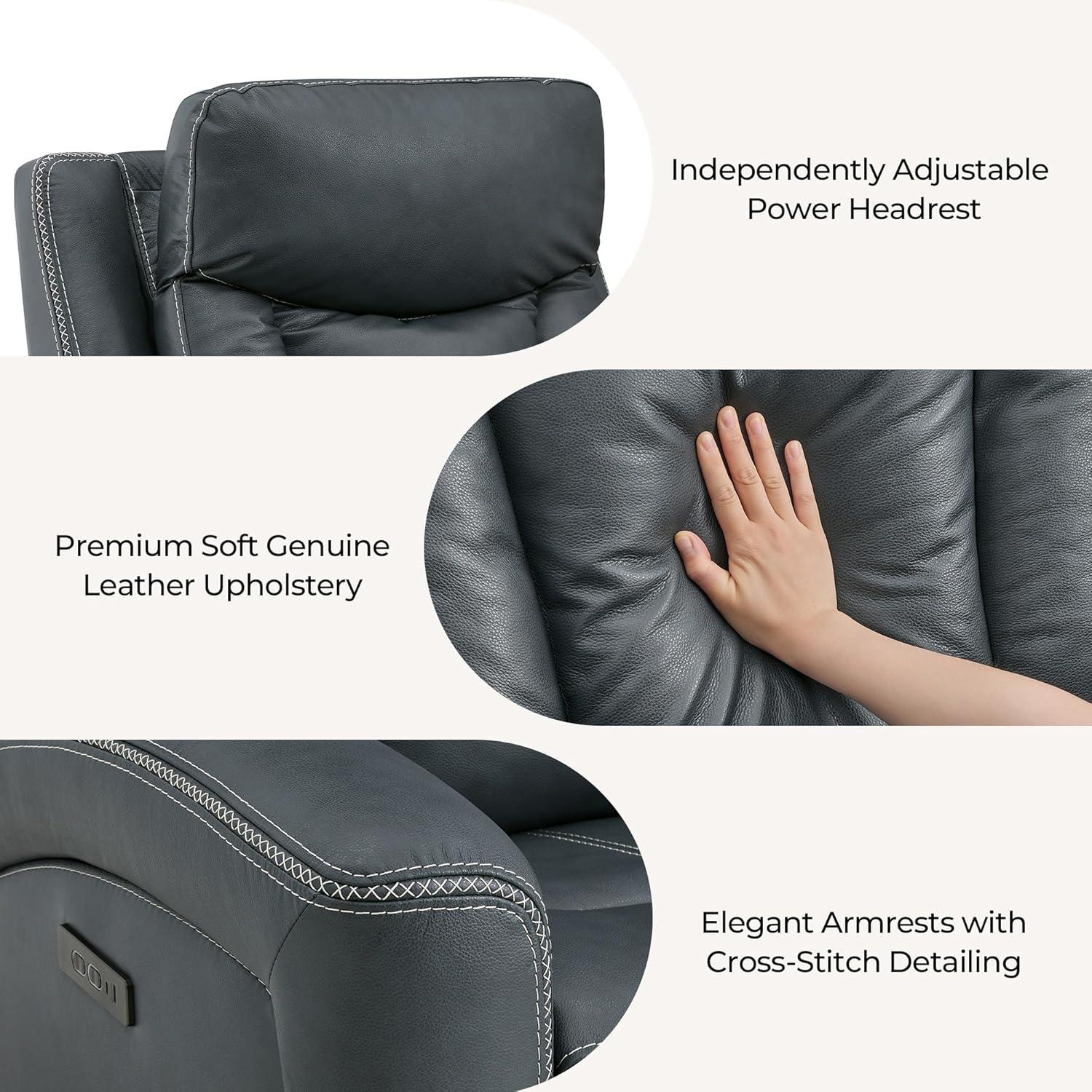 image:imageCHITA Genuine Leather Power Recliner Chair for Adults Super Zero Gravity Recliner with Adjustable Power Headrest amp USBTypeC Ports for Living Room Bedroom amp Home Theater Light GrayNavy Blue