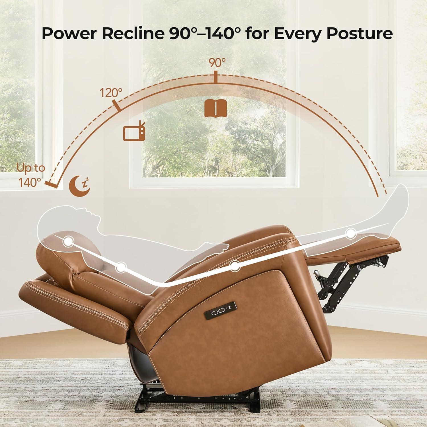 image:imageCHITA Genuine Leather Power Recliner Chair for Adults Super Zero Gravity Recliner with Adjustable Power Headrest amp USBTypeC Ports for Living Room Bedroom amp Home Theater Light GraySaddle