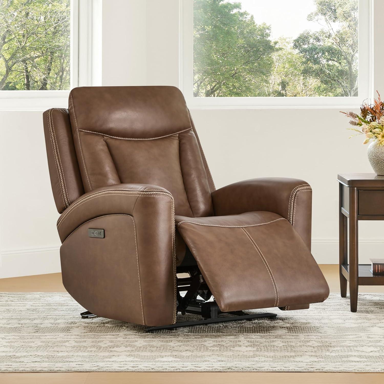 image:imageCHITA Genuine Leather Power Recliner Chair for Adults Super Zero Gravity Recliner with Adjustable Power Headrest amp USBTypeC Ports for Living Room Bedroom amp Home Theater Light GrayCafe Brown
