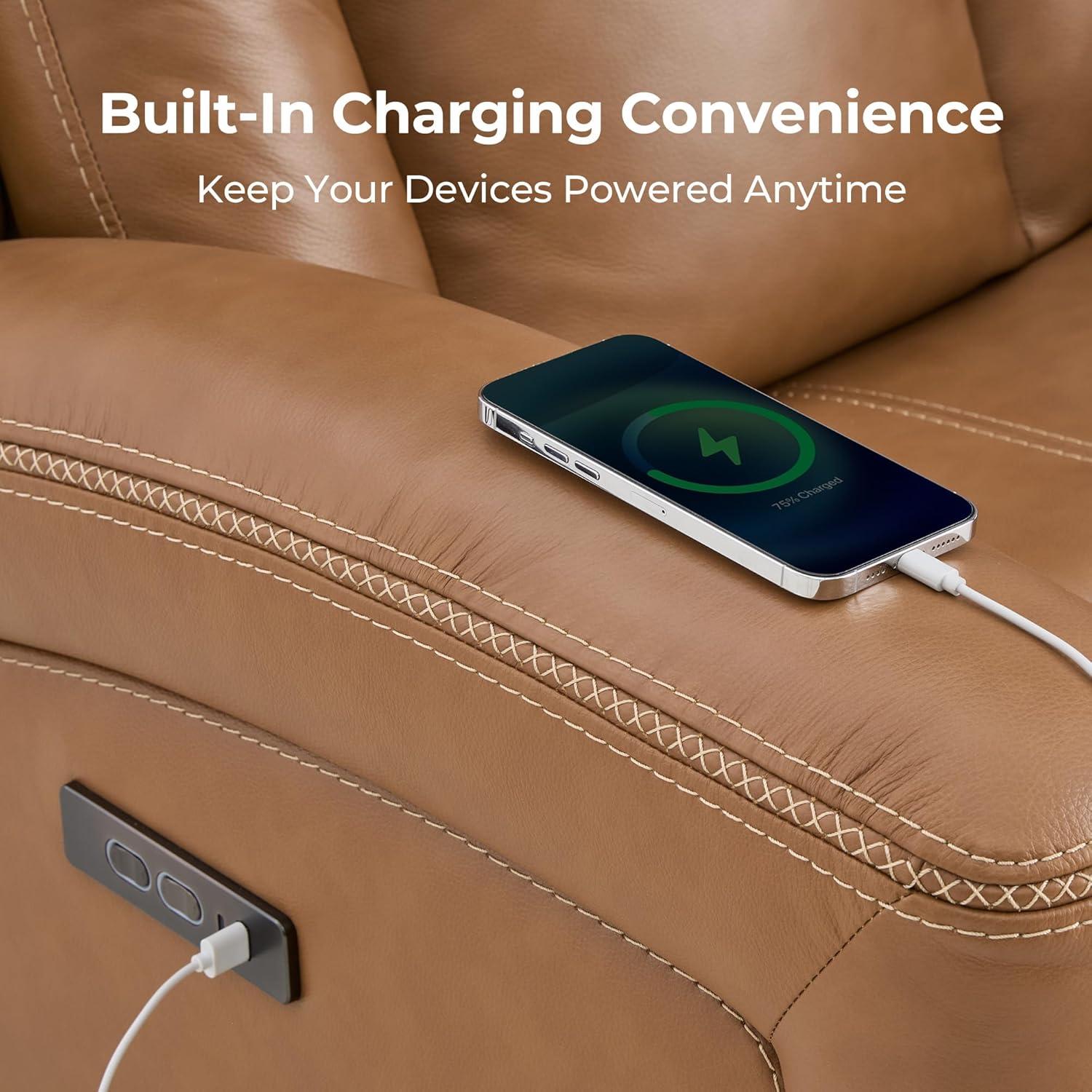 image:imageCHITA Genuine Leather Power Recliner Chair for Adults Super Zero Gravity Recliner with Adjustable Power Headrest amp USBTypeC Ports for Living Room Bedroom amp Home Theater Light GraySaddle