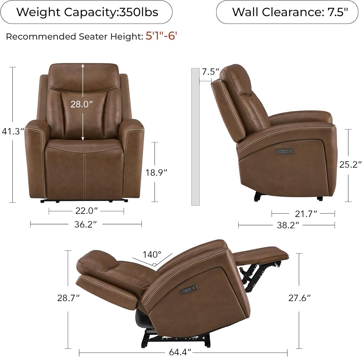 image:imageCHITA Genuine Leather Power Recliner Chair for Adults Super Zero Gravity Recliner with Adjustable Power Headrest amp USBTypeC Ports for Living Room Bedroom amp Home Theater Light GrayCafe Brown