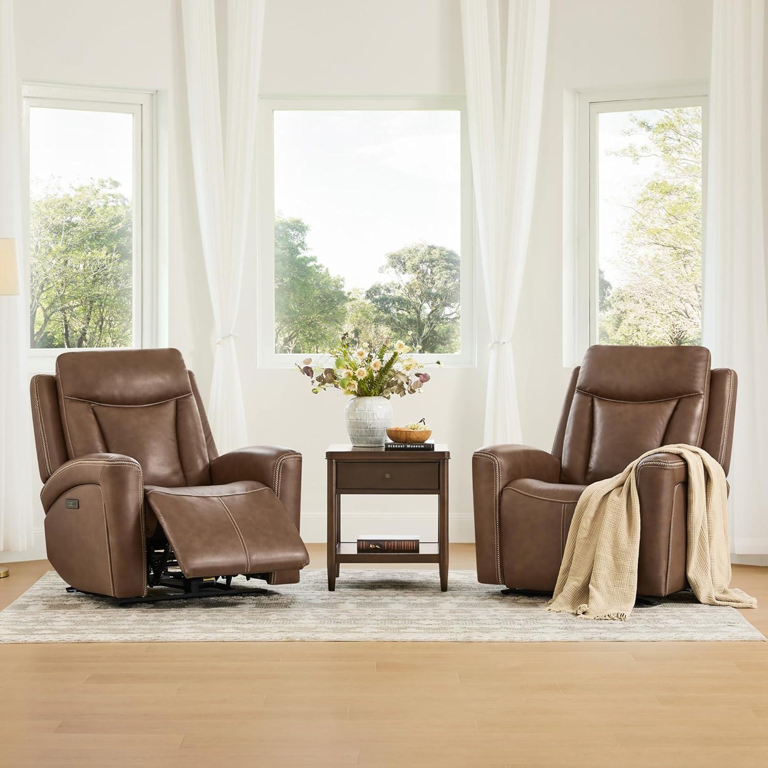 image:imageCHITA Genuine Leather Power Recliner Chair for Adults Super Zero Gravity Recliner with Adjustable Power Headrest amp USBTypeC Ports for Living Room Bedroom amp Home Theater Light GrayCafe Brown