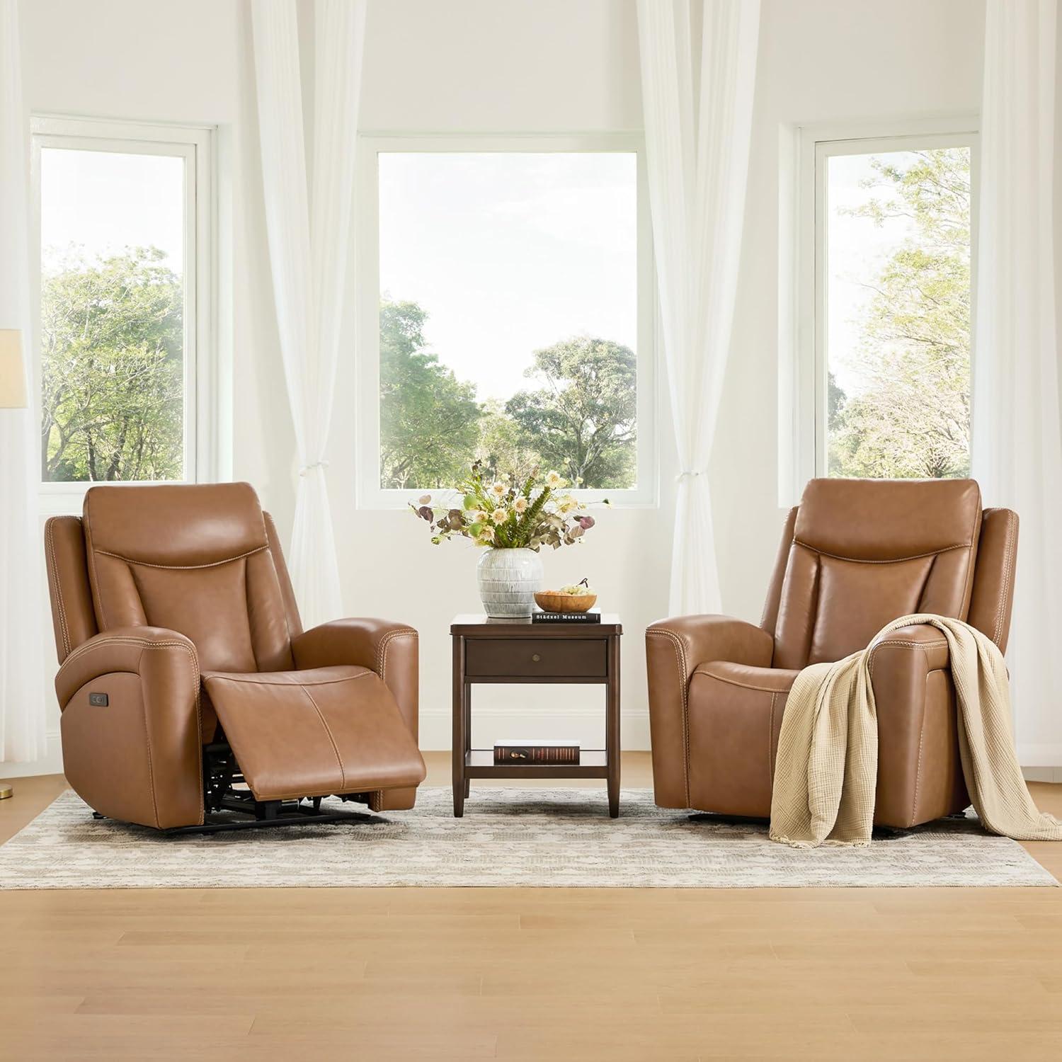 image:imageCHITA Genuine Leather Power Recliner Chair for Adults Super Zero Gravity Recliner with Adjustable Power Headrest amp USBTypeC Ports for Living Room Bedroom amp Home Theater Light GraySaddle