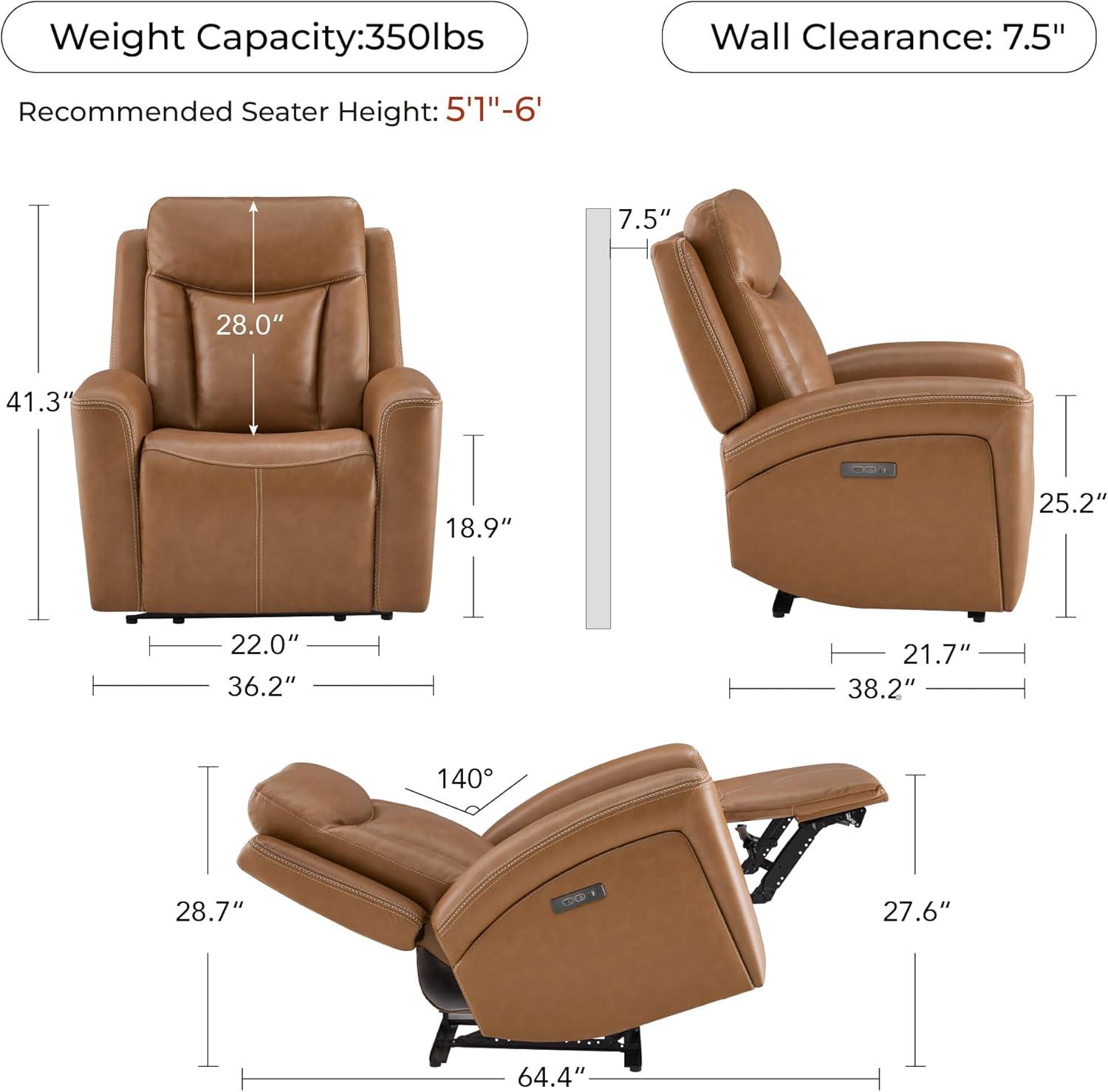 image:imageCHITA Genuine Leather Power Recliner Chair for Adults Super Zero Gravity Recliner with Adjustable Power Headrest amp USBTypeC Ports for Living Room Bedroom amp Home Theater Light GraySaddle