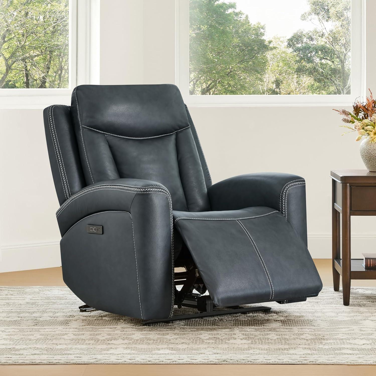 image:imageCHITA Genuine Leather Power Recliner Chair for Adults Super Zero Gravity Recliner with Adjustable Power Headrest amp USBTypeC Ports for Living Room Bedroom amp Home Theater Light GrayNavy Blue