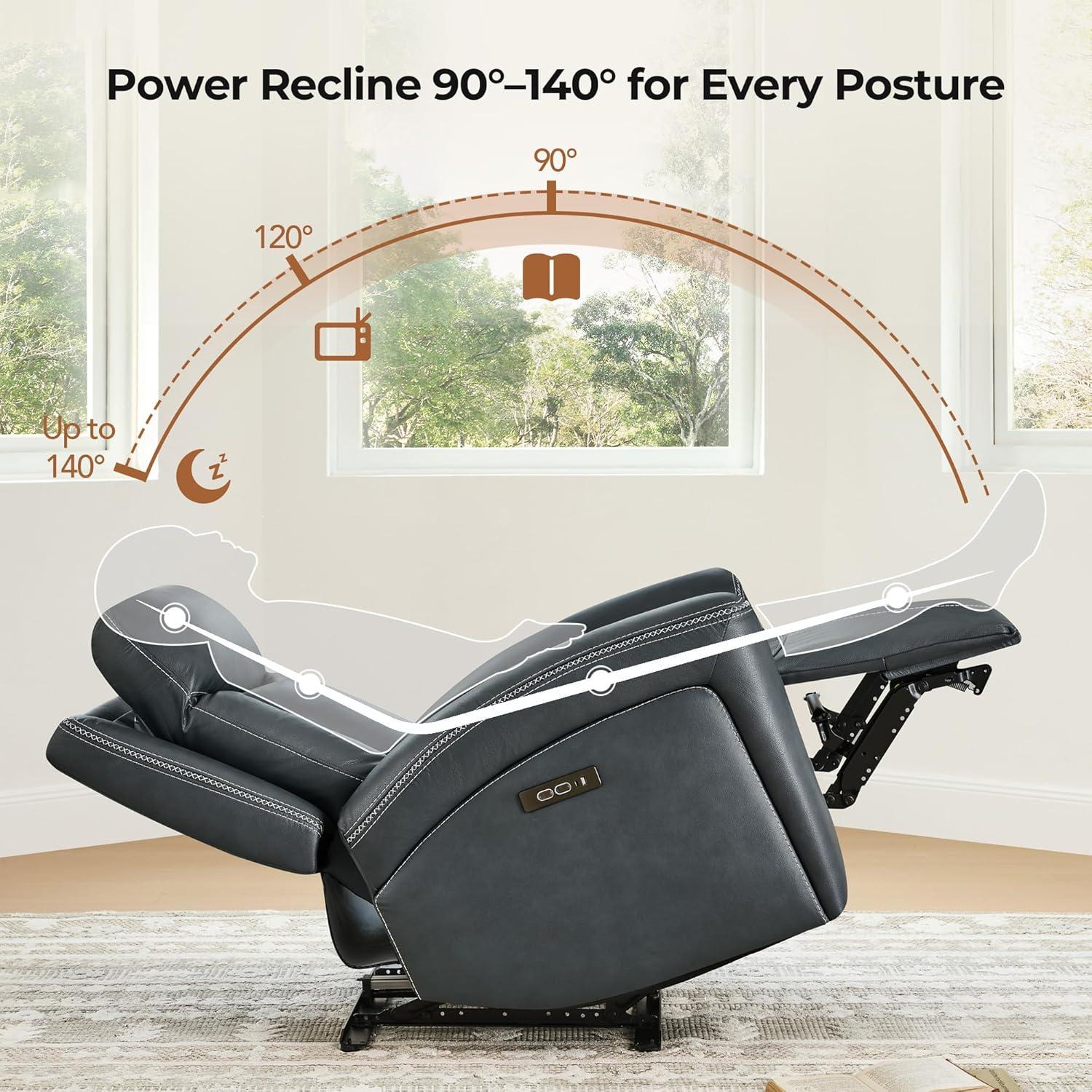 image:imageCHITA Genuine Leather Power Recliner Chair for Adults Super Zero Gravity Recliner with Adjustable Power Headrest amp USBTypeC Ports for Living Room Bedroom amp Home Theater Light GrayNavy Blue