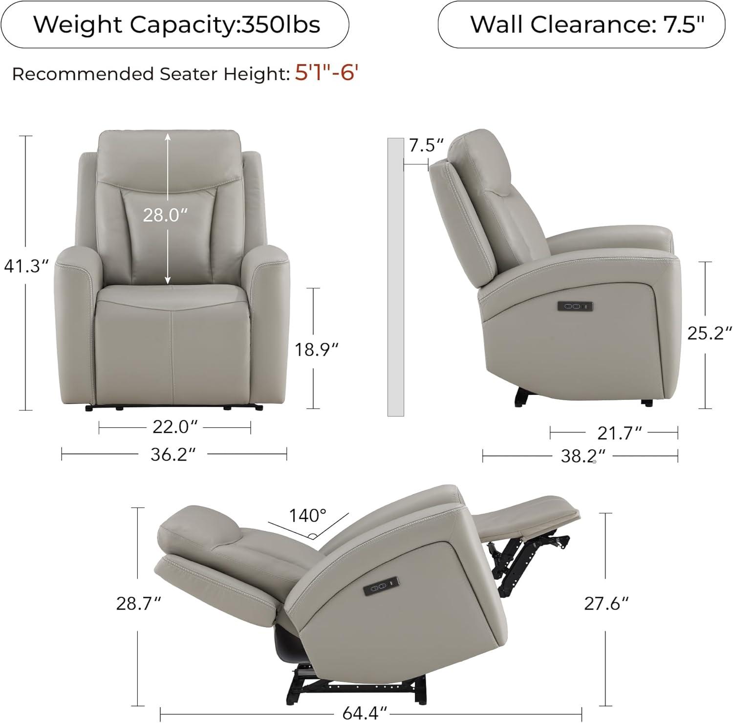 image:imageCHITA Genuine Leather Power Recliner Chair for Adults Super Zero Gravity Recliner with Adjustable Power Headrest amp USBTypeC Ports for Living Room Bedroom amp Home Theater Light GrayLight Gray