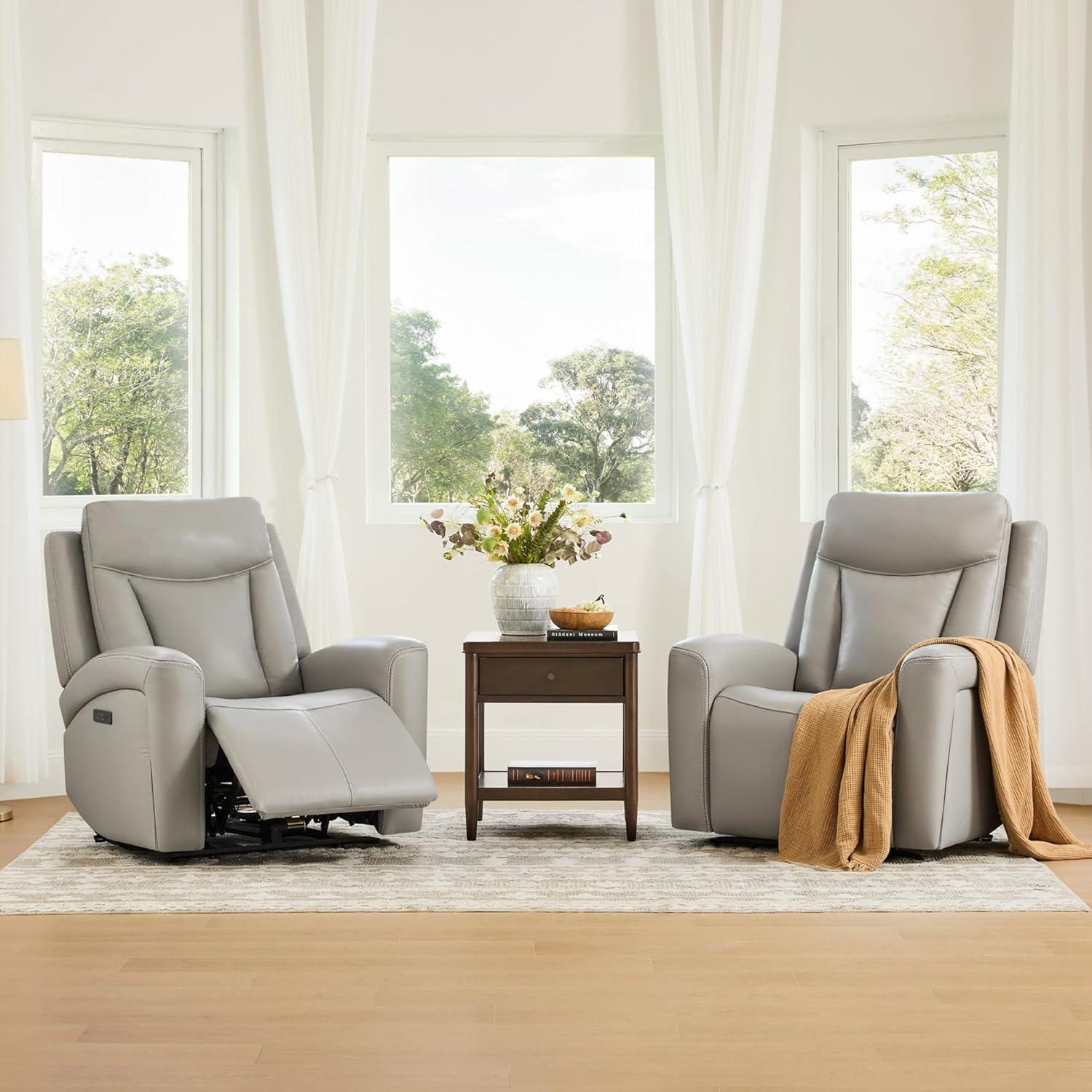 image:imageCHITA Genuine Leather Power Recliner Chair for Adults Super Zero Gravity Recliner with Adjustable Power Headrest amp USBTypeC Ports for Living Room Bedroom amp Home Theater Light GrayLight Gray