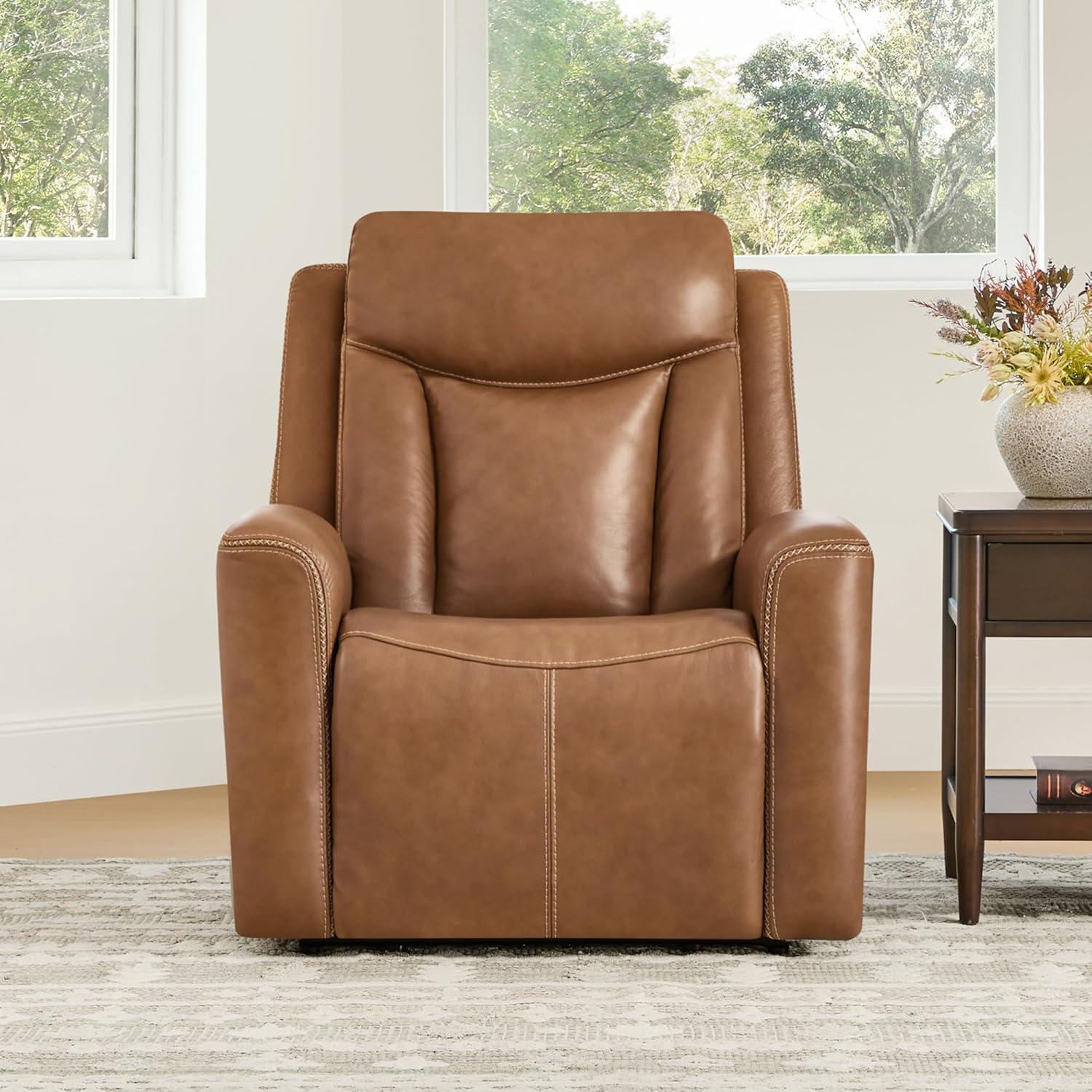 image:imageCHITA Genuine Leather Power Recliner Chair for Adults Super Zero Gravity Recliner with Adjustable Power Headrest amp USBTypeC Ports for Living Room Bedroom amp Home Theater Light GraySaddle