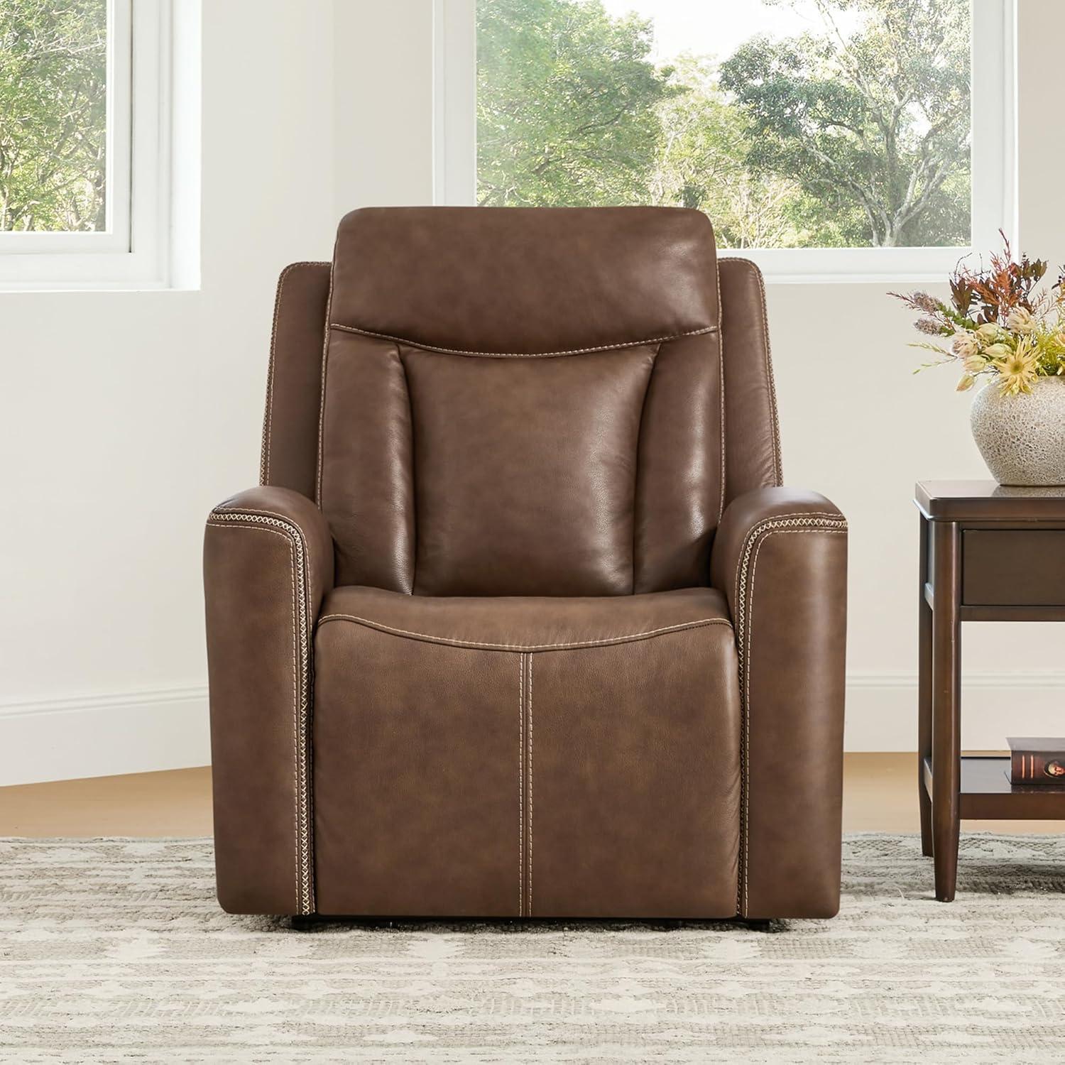image:imageCHITA Genuine Leather Power Recliner Chair for Adults Super Zero Gravity Recliner with Adjustable Power Headrest amp USBTypeC Ports for Living Room Bedroom amp Home Theater Light GrayCafe Brown