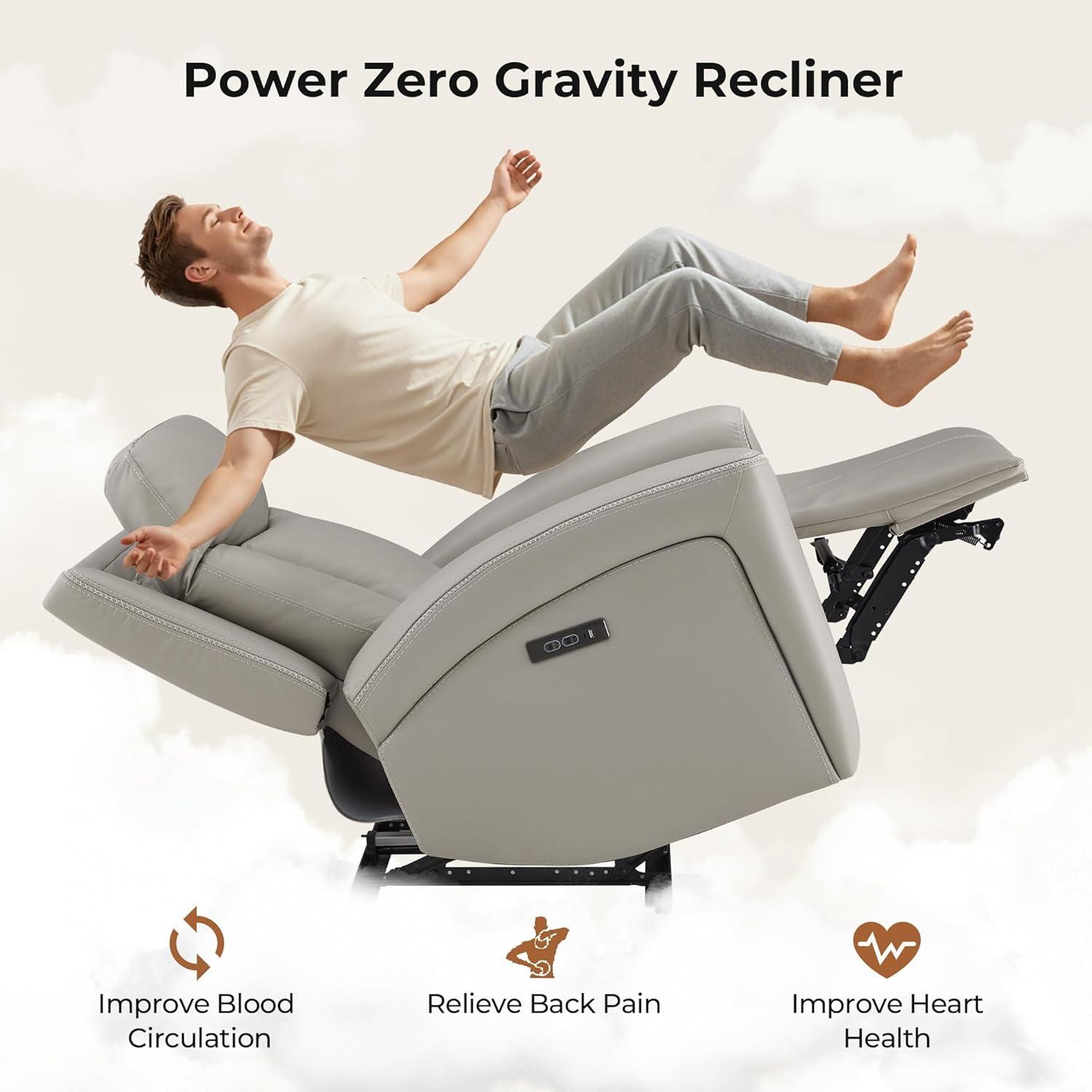image:imageCHITA Genuine Leather Power Recliner Chair for Adults Super Zero Gravity Recliner with Adjustable Power Headrest amp USBTypeC Ports for Living Room Bedroom amp Home Theater Light GrayLight Gray
