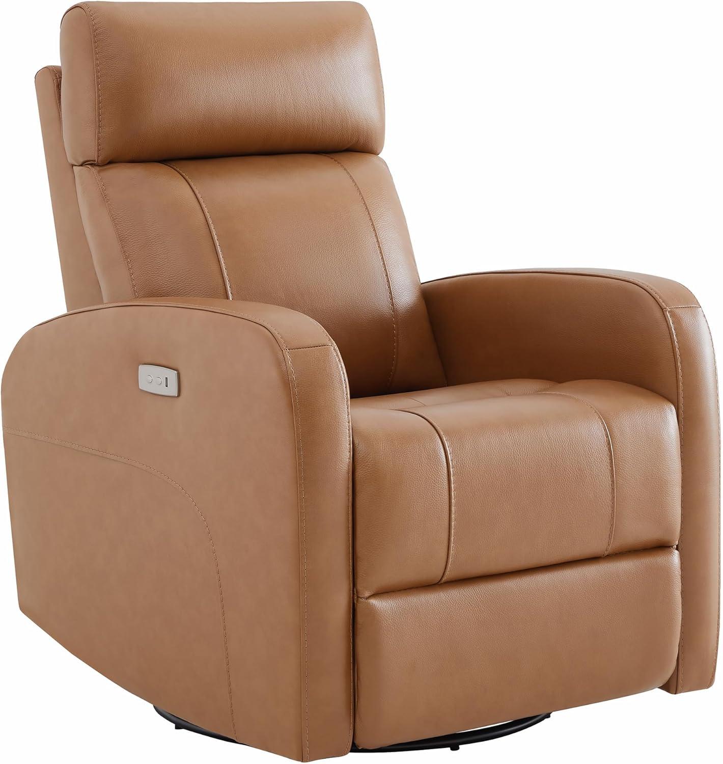 image:imageCHITA Genuine Leather Power Swivel Glider Recliner Chair FSC Certified Double Layer Backrest Truck Armrest Recliner Chair Sofa for Living RoomWhiteCamel Brown