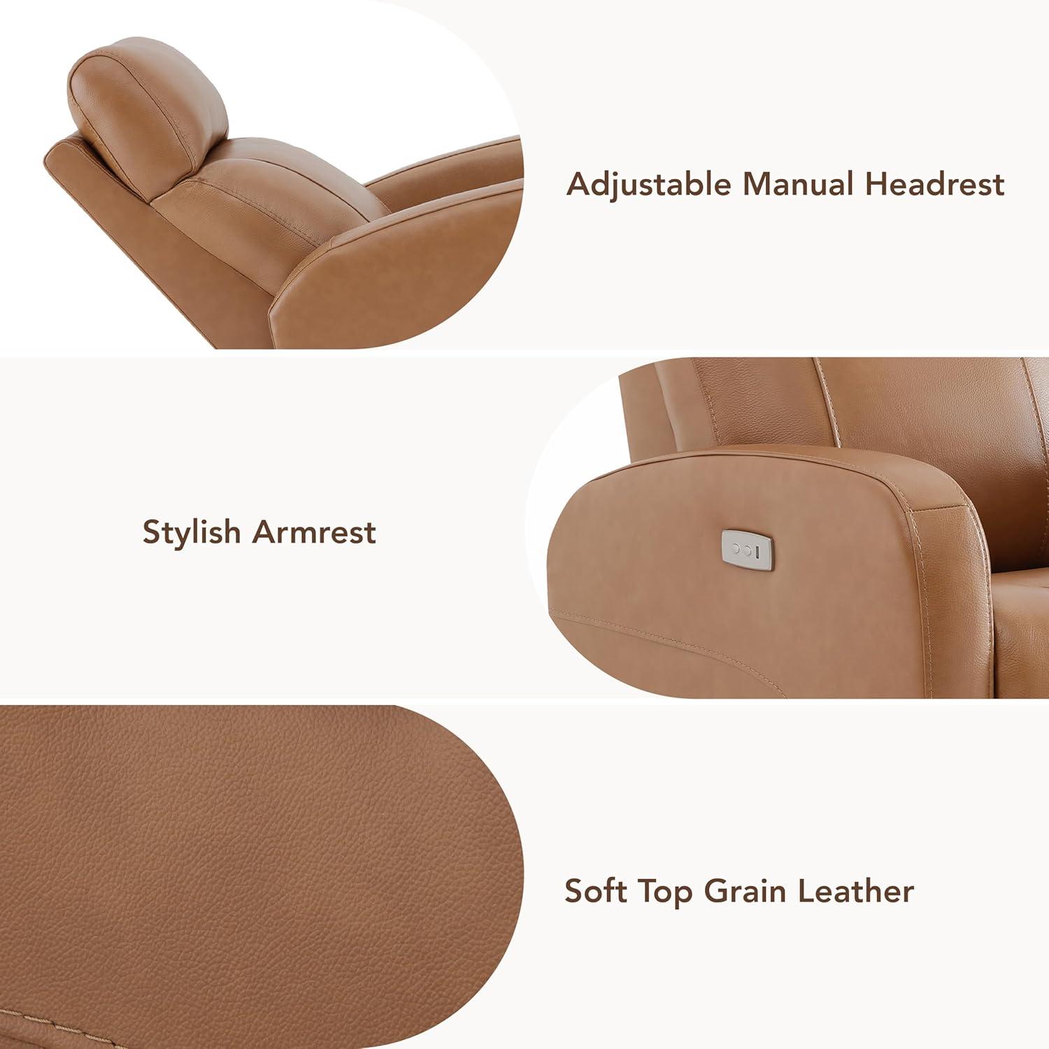image:imageCHITA Genuine Leather Power Swivel Glider Recliner Chair FSC Certified Double Layer Backrest Truck Armrest Recliner Chair Sofa for Living RoomWhiteCamel Brown