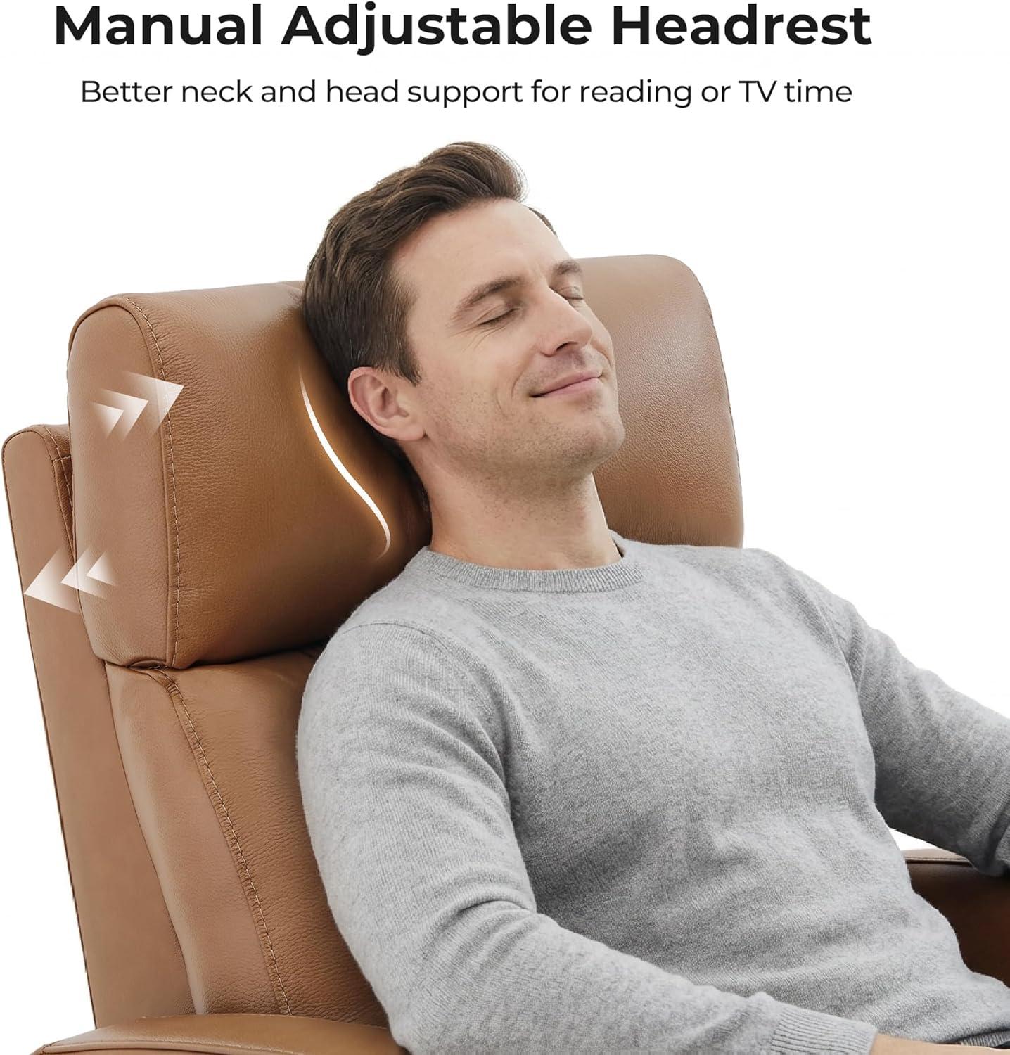 image:imageCHITA Genuine Leather Power Swivel Glider Recliner Chair FSC Certified Double Layer Backrest Truck Armrest Recliner Chair Sofa for Living RoomWhiteCamel Brown