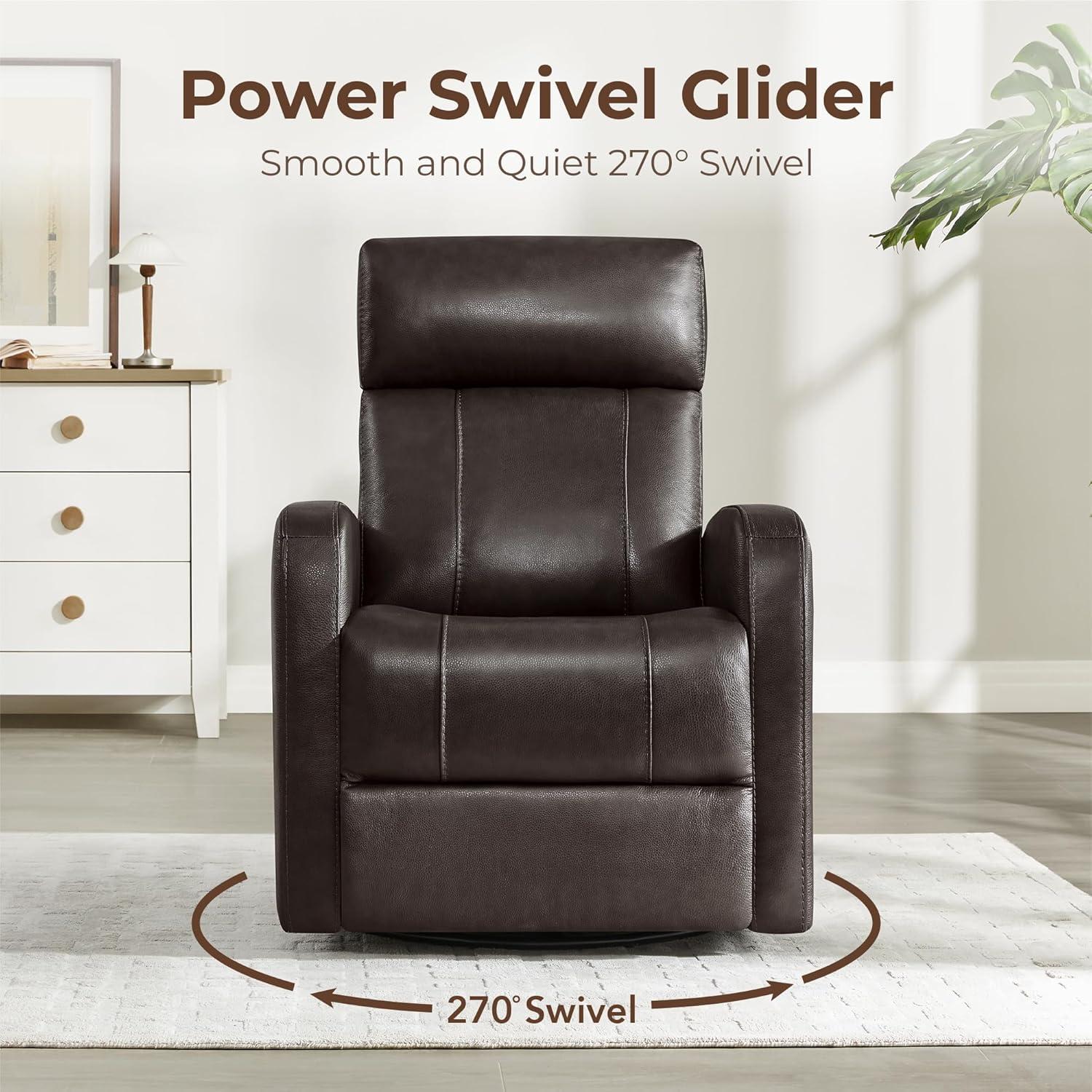 image:imageCHITA Genuine Leather Power Swivel Glider Recliner Chair FSC Certified Double Layer Backrest Truck Armrest Recliner Chair Sofa for Living RoomWhiteDark Brown