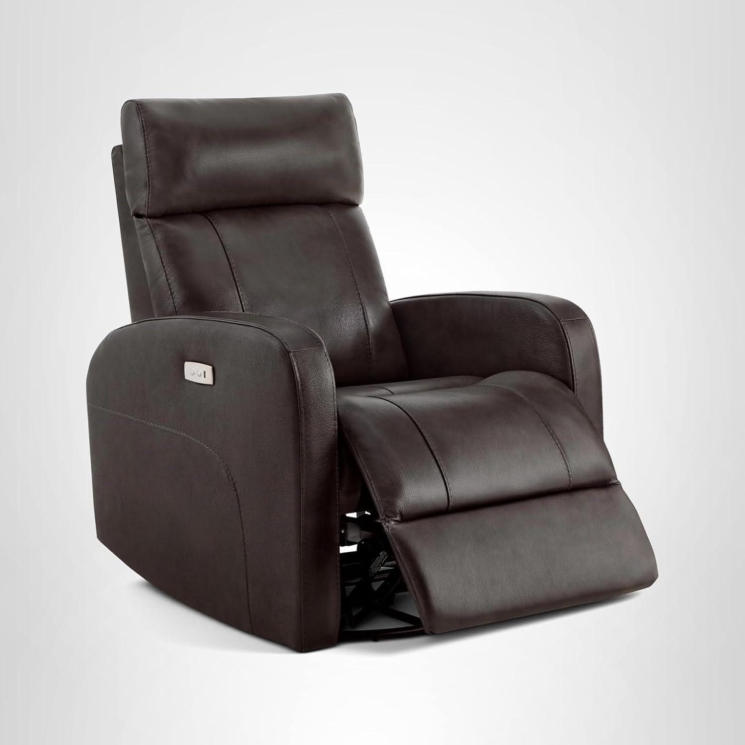 image:imageCHITA Genuine Leather Power Swivel Glider Recliner Chair FSC Certified Double Layer Backrest Truck Armrest Recliner Chair Sofa for Living RoomWhiteDark Brown