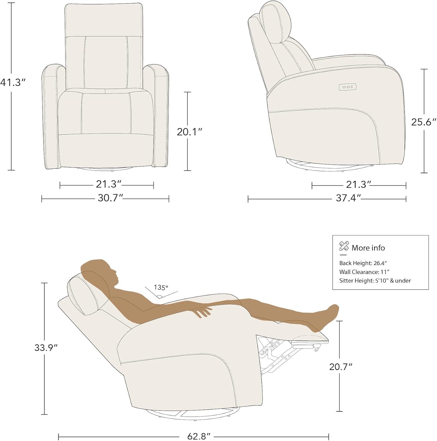 image:imageCHITA Genuine Leather Power Swivel Glider Recliner Chair FSC Certified Double Layer Backrest Truck Armrest Recliner Chair Sofa for Living RoomWhiteDark Brown