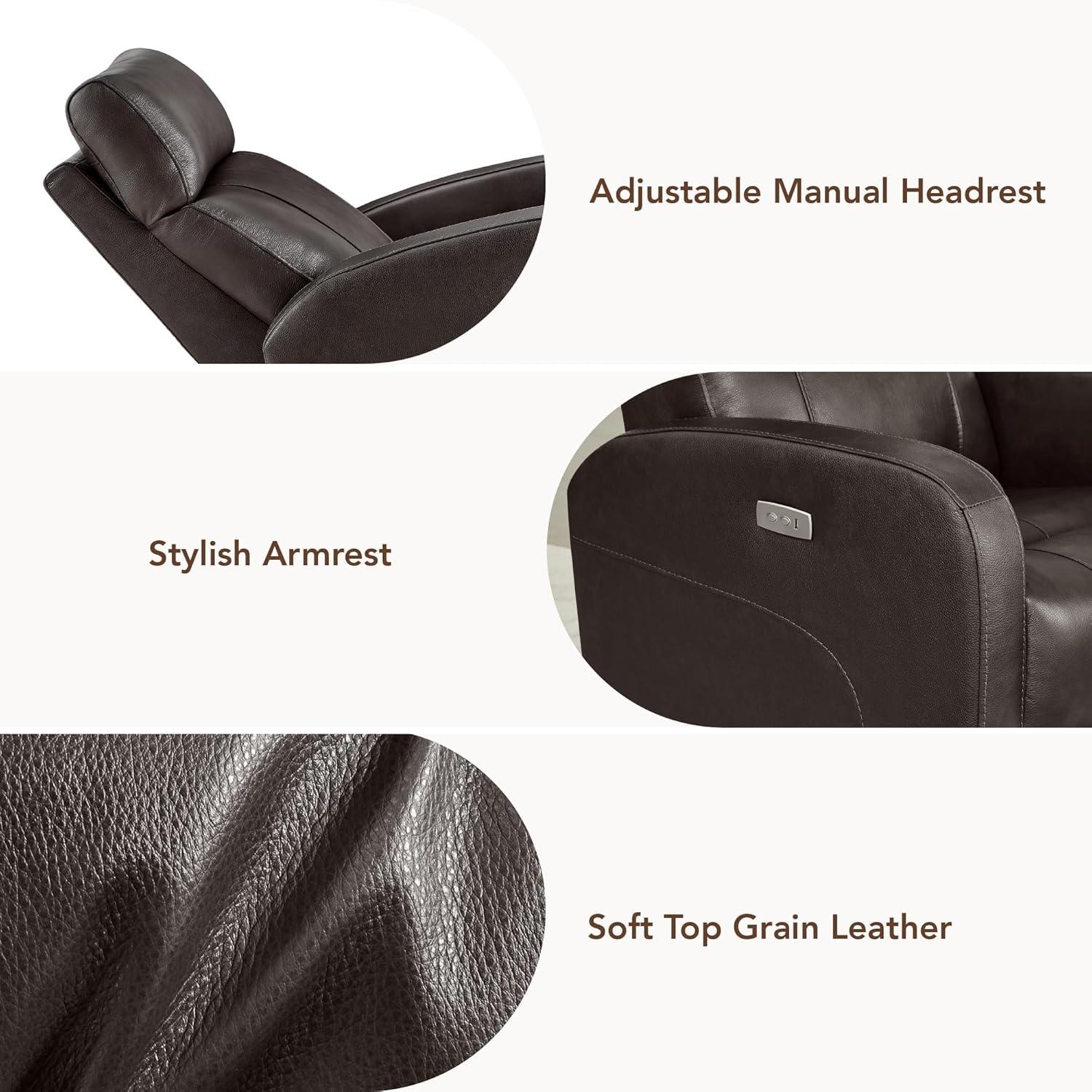 image:imageCHITA Genuine Leather Power Swivel Glider Recliner Chair FSC Certified Double Layer Backrest Truck Armrest Recliner Chair Sofa for Living RoomWhiteDark Brown