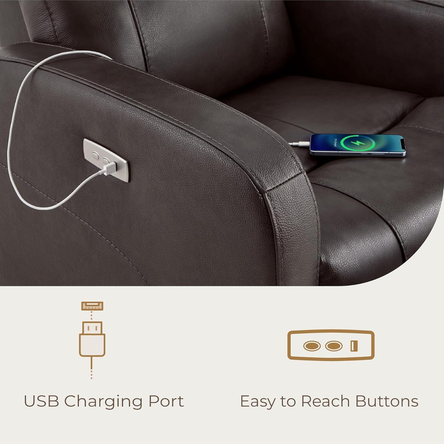image:imageCHITA Genuine Leather Power Swivel Glider Recliner Chair FSC Certified Double Layer Backrest Truck Armrest Recliner Chair Sofa for Living RoomWhiteDark Brown