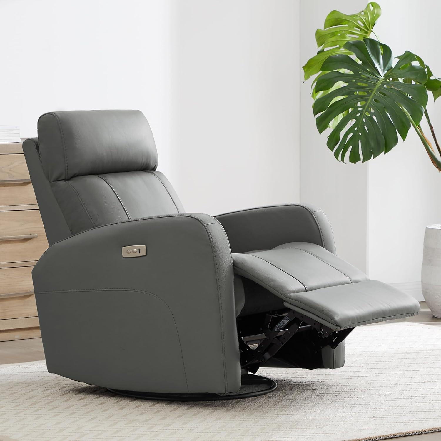 image:imageCHITA Genuine Leather Power Swivel Glider Recliner Chair FSC Certified Double Layer Backrest Truck Armrest Recliner Chair Sofa for Living RoomWhiteHaze