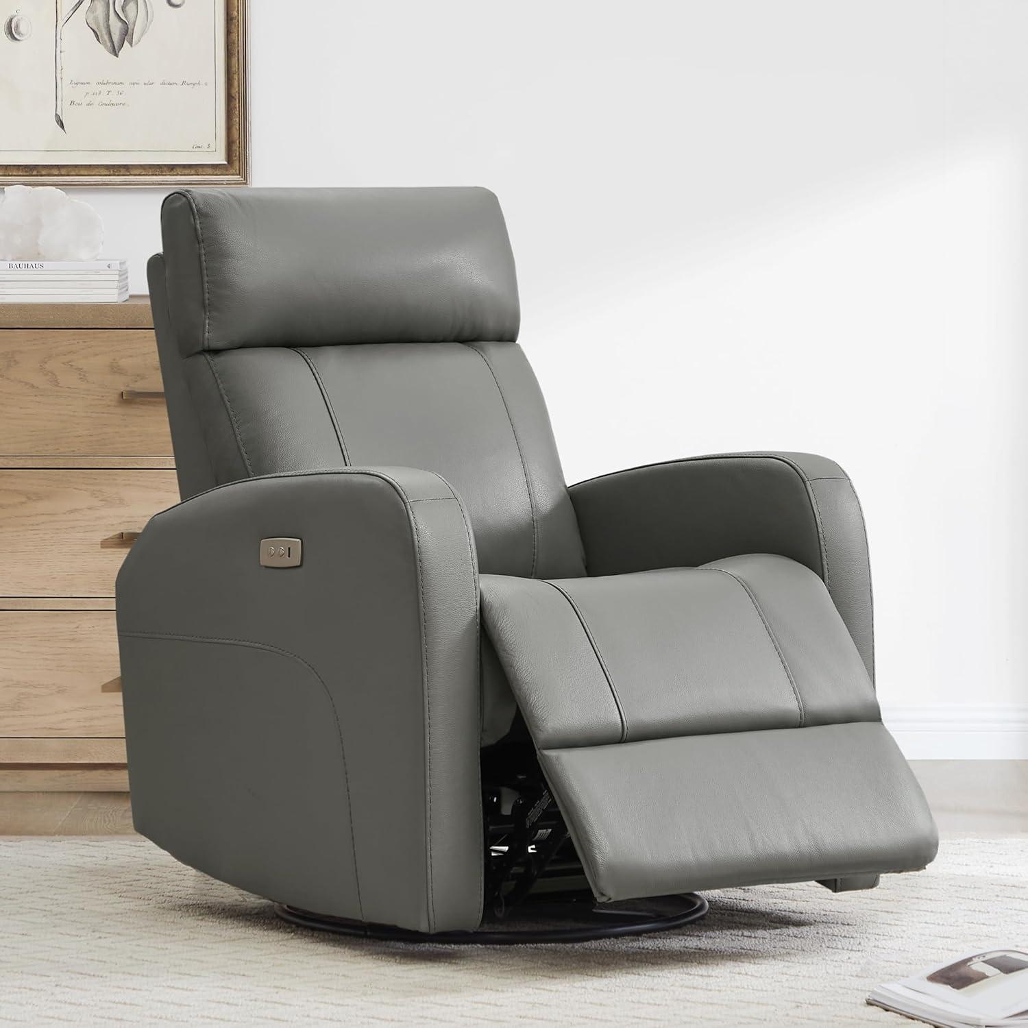 image:imageCHITA Genuine Leather Power Swivel Glider Recliner Chair FSC Certified Double Layer Backrest Truck Armrest Recliner Chair Sofa for Living RoomWhiteHaze