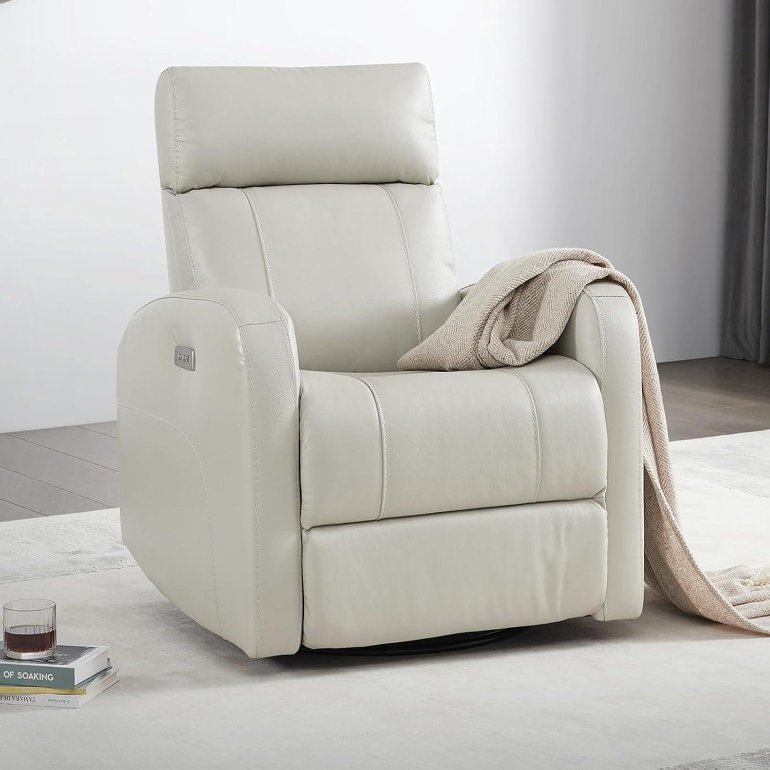 image:imageCHITA Genuine Leather Power Swivel Glider Recliner Chair FSC Certified Double Layer Backrest Truck Armrest Recliner Chair Sofa for Living RoomWhiteLight Grey