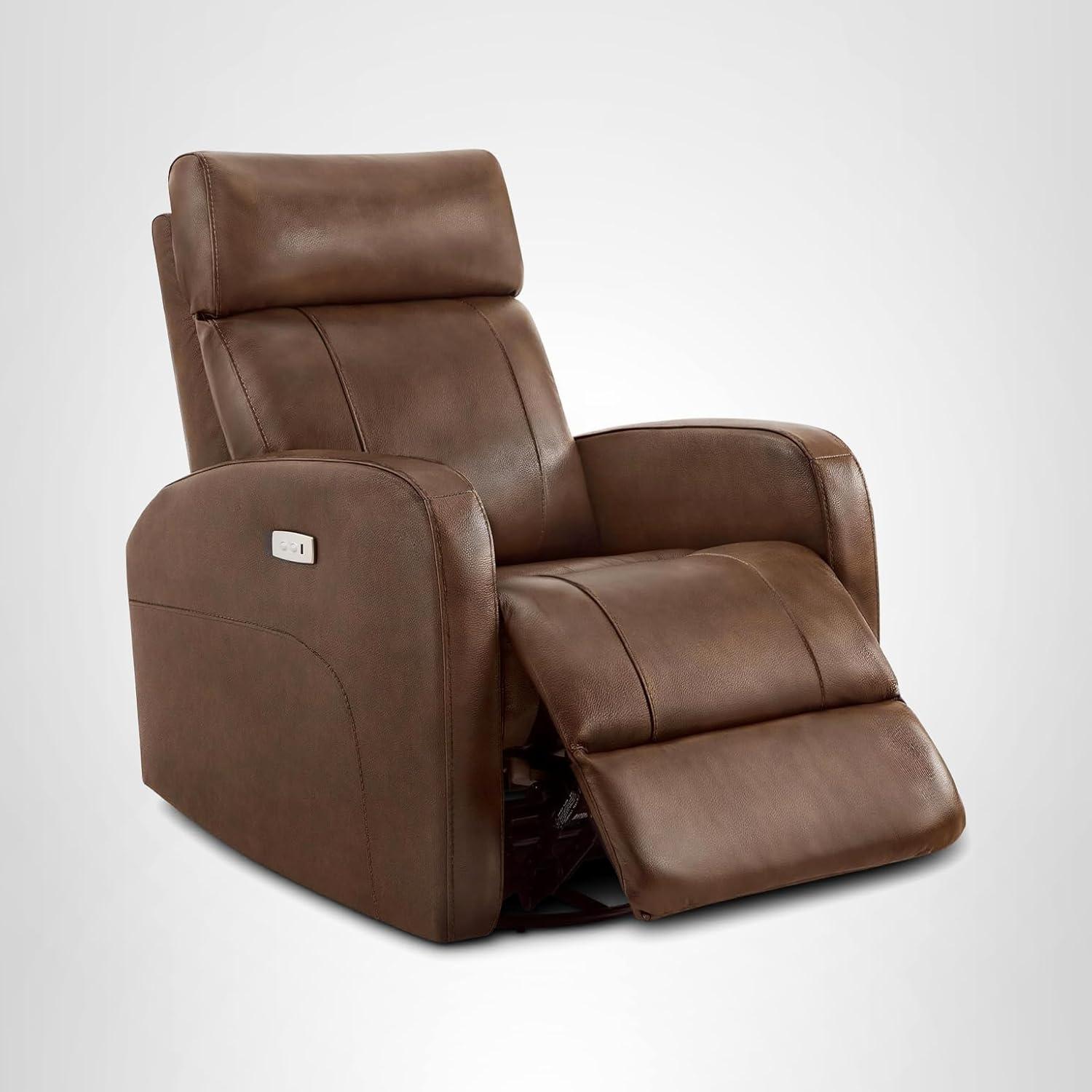 image:imageCHITA Genuine Leather Power Swivel Glider Recliner Chair FSC Certified Double Layer Backrest Truck Armrest Recliner Chair Sofa for Living RoomWhiteLight Brown