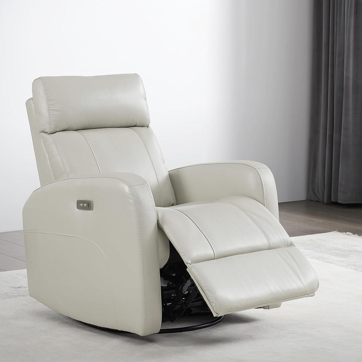 image:imageCHITA Genuine Leather Power Swivel Glider Recliner Chair FSC Certified Double Layer Backrest Truck Armrest Recliner Chair Sofa for Living RoomWhiteLight Grey