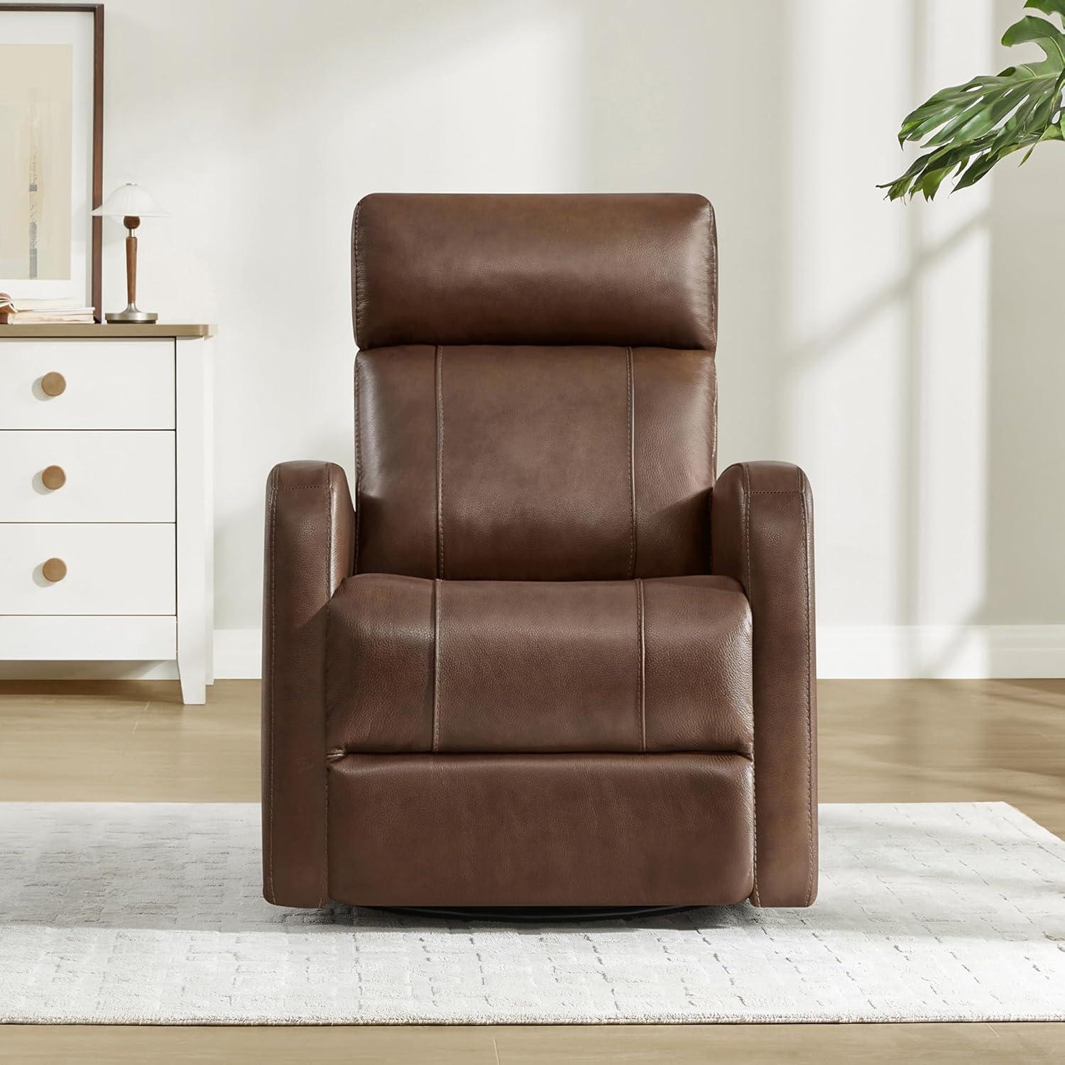 image:imageCHITA Genuine Leather Power Swivel Glider Recliner Chair FSC Certified Double Layer Backrest Truck Armrest Recliner Chair Sofa for Living RoomWhiteLight Brown